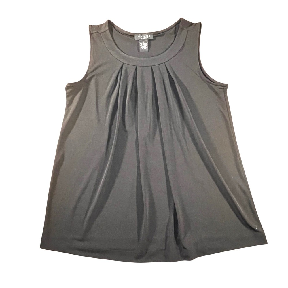 Grace the Perfect Fit Womens Medium DK Gray Pleated Scoop Neck Sleeveless Blouse